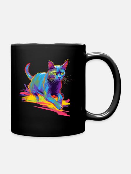 Bunte Katze Neon - Tasse einfarbig - Schwarz