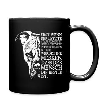 Der Mensch ist die Bestie - Tasse einfarbig - Schwarz - Rechts