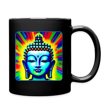 Buddha Gesicht in Chakra Farben - Tasse einfarbig - Schwarz - Rechts