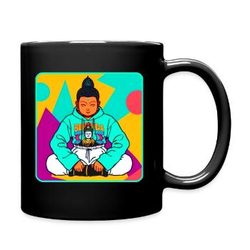 Moderner bunter Buddha in Yoga Posse mit Hoodie - Tasse einfarbig - Schwarz - Rechts