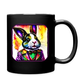 Colorful crazy bunny in steampunk stylle - Full Colour Mug - black - Right