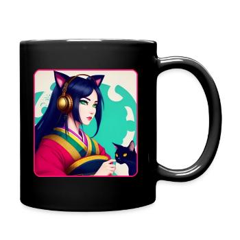 Mignonne anime manga fille avec chats et écouteurs - Mug uni - noir - Droite