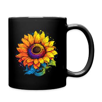 Sonnenblumen Blumenmotiv bunt - Tasse einfarbig - Schwarz - Rechts