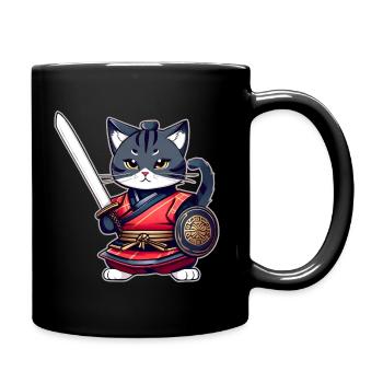 Cute samurai cat - Full Colour Mug - black - Right