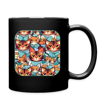 Cute Cat Tangled Warr - Full Colour Mug - black - Right
