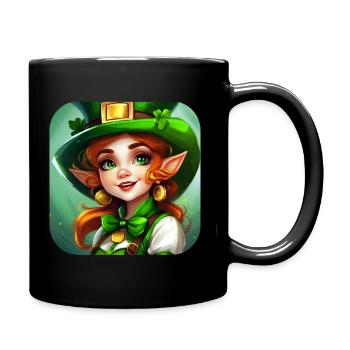 Fille lutin de la Saint-Patrick avec trèfle - Mug uni - noir - Droite