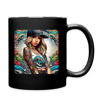 Fille blonde cool avec des tatouages Hip Hop Graffiti - Mug uni - noir - Droite