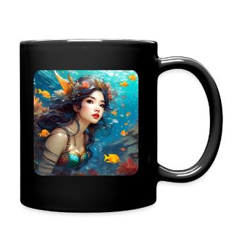 Niedliche Meerjungfrau mit Fischen Anime - Tasse einfarbig - Schwarz - Rechts