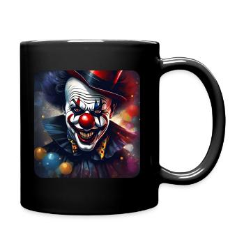 Evil grinning horror clown with red nose - Full Colour Mug - black - Right