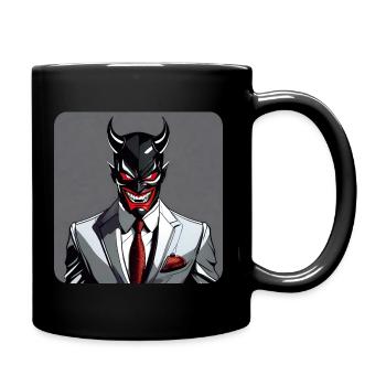 Evil grinning horror devil with suit - Full Colour Mug - black - Right