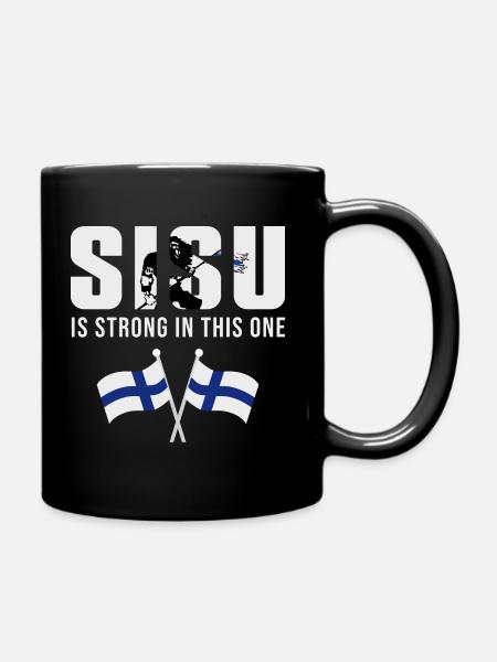 SISU is strong in this one with Finnish flag - Full Colour Mug - black