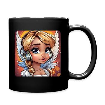 Cute angel with headphones - Full Colour Mug - black - Right