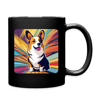Cute Corgi Dog in Retro Style - Full Colour Mug - black - Right