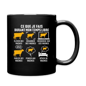 mon temps libre élever des vaches t-shirt vache - Mug uni - noir - Droite
