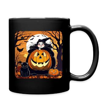 Sorcière au chat noir et jack-o'-lantern - Mug uni - noir - Droite