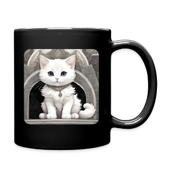 Mignon chat blanc aux yeux bleus - Mug uni - noir - Droite