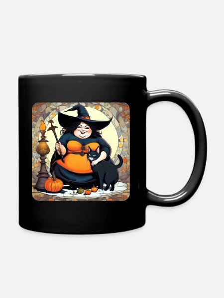 Jolie grosse sorcière avec chat noir - Mug uni - noir