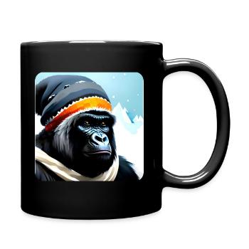 Gorille cool avec chapeau d’hiver et écharpe - Mug uni - noir - Droite
