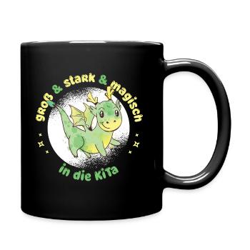 Drache - erster Tag in der KiTa - Tasse einfarbig - Schwarz - Rechts