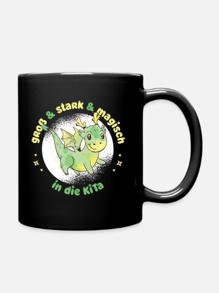 Drache - erster Tag in der KiTa - Tasse einfarbig - Schwarz