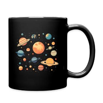 Bunte Planeten die durchs All schweben - Tasse einfarbig - Schwarz - Rechts