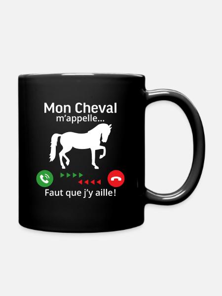 Mon cheval m'appelle faut quẹ j'y aille! - Mug uni - noir