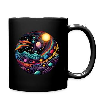 Surrealistisches Weltraum Kunstwerk mit Planeten - Tasse einfarbig - Schwarz - Rechts