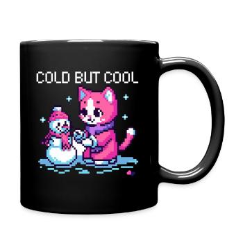 FUNNY CAT WITH SNOWMAN RETRO PIXEL ART - Full Colour Mug - black - Right