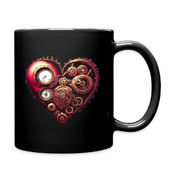 Herz Zahnräder Steampunk - Tasse einfarbig - Schwarz - Rechts