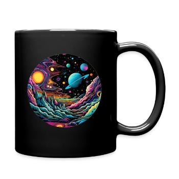 Surrealistisches Weltraum Kunstwerk mit Planeten - Tasse einfarbig - Schwarz - Rechts