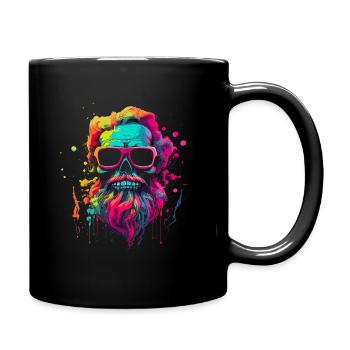 männlicher Totenkopf mit Bart und Haaren Neonfarbe - Tasse einfarbig - Schwarz - Rechts