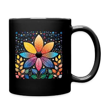 Blumenkunst bunte Flower-Art-Grafik in Dot Art - Tasse einfarbig - Schwarz - Rechts