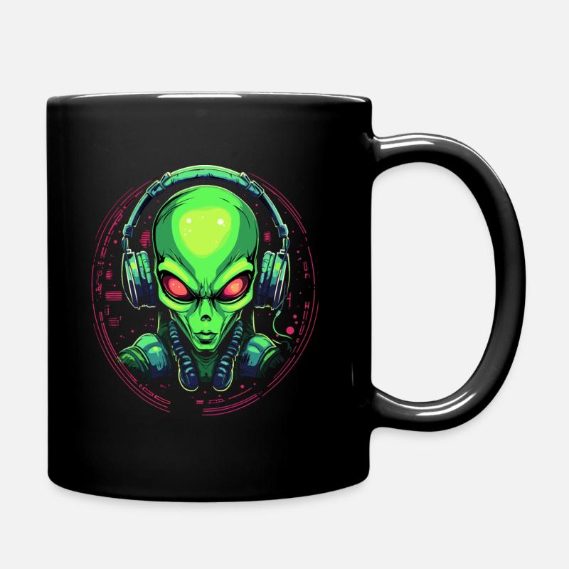 Alien mit Kopfhörer Ausserirdischer DJ Musik - Tasse einfarbig - Schwarz