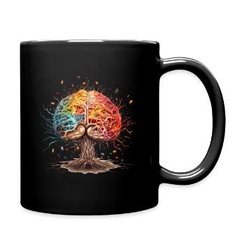 Buntes kunstvolles Gehirn als Baum - ADHS Autismus - Tasse einfarbig - Schwarz - Rechts