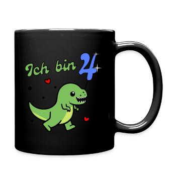 Dino, Ich bin 4 - Tasse einfarbig - Schwarz - Rechts