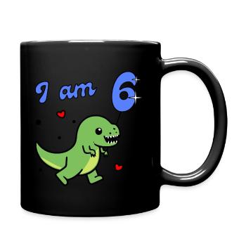 Dino, I am 6 - Full Colour Mug - black - Right
