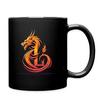 Buchstabe L mit Drache - Tasse einfarbig - Schwarz - Rechts