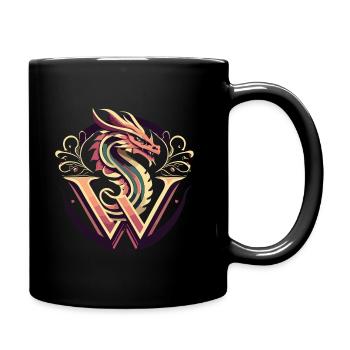 Buchstabe W mit Drache - Tasse einfarbig - Schwarz - Rechts