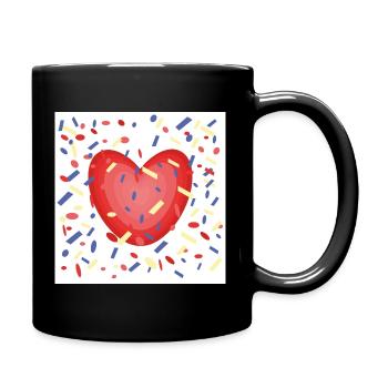 Herz und noch mal Herz mit viel Konfetti. - Tasse einfarbig - Schwarz - Rechts