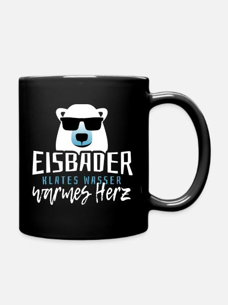 Eisbader kaltes Wasser warmes Herz Eisbaden Eisbad - Tasse einfarbig - Schwarz