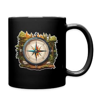 Kompass / Himmelsrichtung / Reisen / Survival - Tasse einfarbig - Schwarz - Rechts