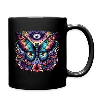 Schauriger Schmetterling mit Totenkopf - Tasse einfarbig - Schwarz - Rechts