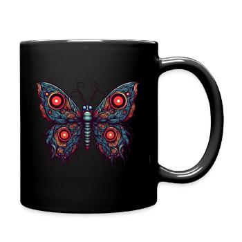 Schauriger Schmetterling mit Totenkopf - Tasse einfarbig - Schwarz - Rechts