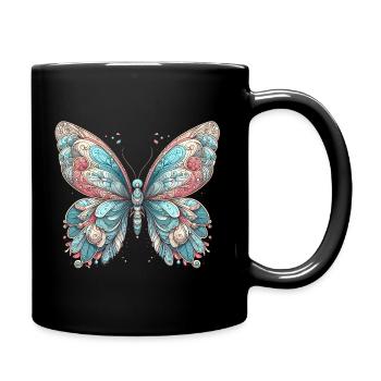 Schauriger Schmetterling mit Totenkopf - Tasse einfarbig - Schwarz - Rechts