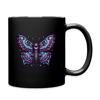 Schauriger Schmetterling mit Totenkopf - Tasse einfarbig - Schwarz - Rechts
