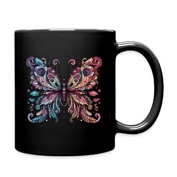 Schauriger Schmetterling mit Totenkopf - Tasse einfarbig - Schwarz - Rechts