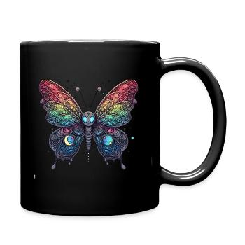 Schauriger Schmetterling mit Totenkopf - Tasse einfarbig - Schwarz - Rechts
