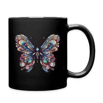 Schauriger Schmetterling mit Totenkopf - Tasse einfarbig - Schwarz - Rechts