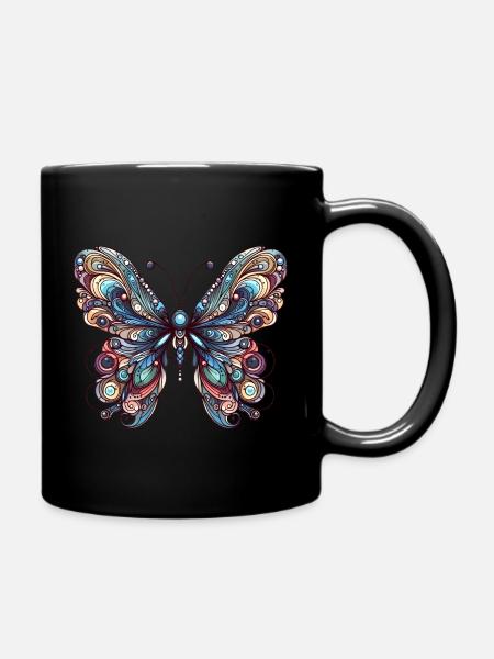 Schauriger Schmetterling mit Totenkopf - Tasse einfarbig - Schwarz