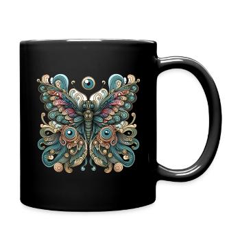 Schauriger Schmetterling mit Totenkopf - Tasse einfarbig - Schwarz - Rechts